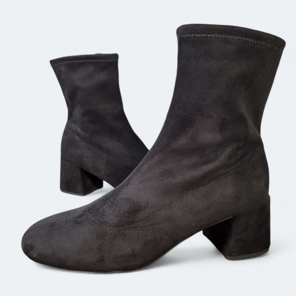 A New Day Black Faux Suede Dolly Sock Boots Low Block Heels Size 11